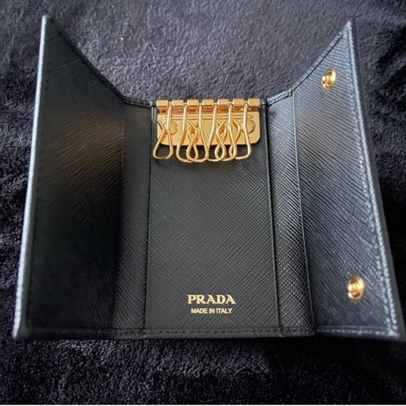 PRADA Tessuto Milano Saffiano Leather 6 Key Holder Wallet Cardholder Black - Picture 5 of 15